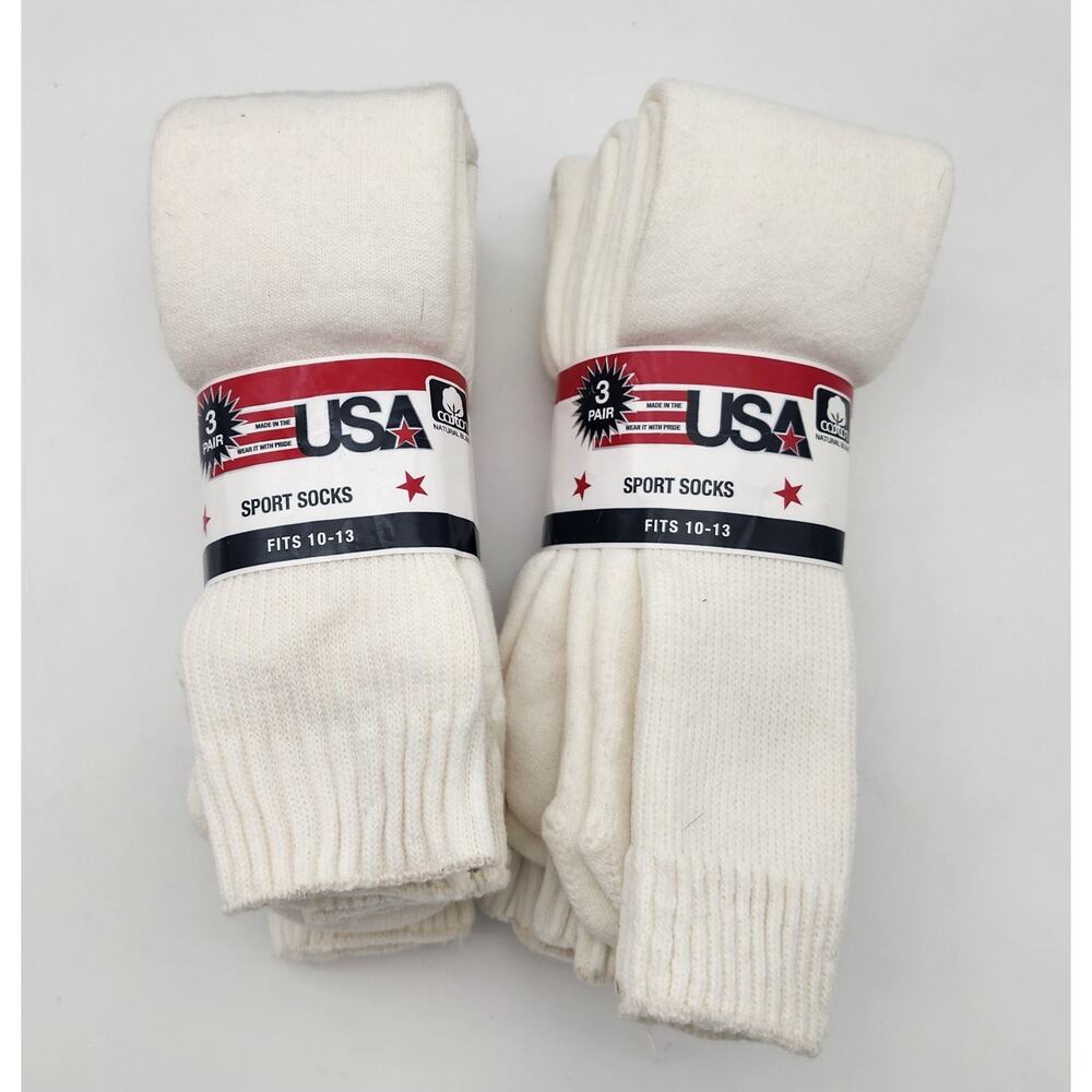 2 Packs 3x Vintage Sport Socks Ankle High Mens 10-13 White USA Made Golf Tennis